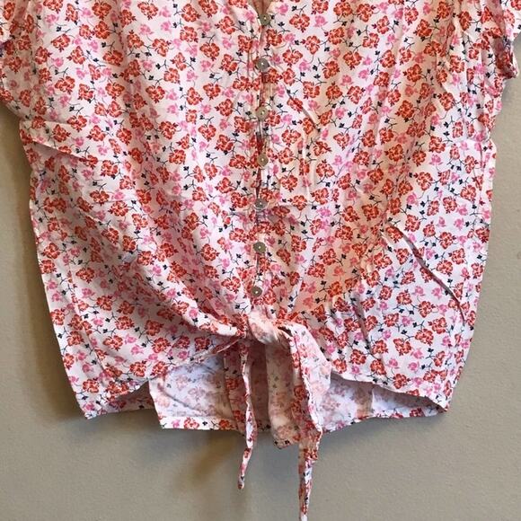 Anthropologie Jane & Delaney M blouse short sleeve floral white button down - Picture 3 of 7